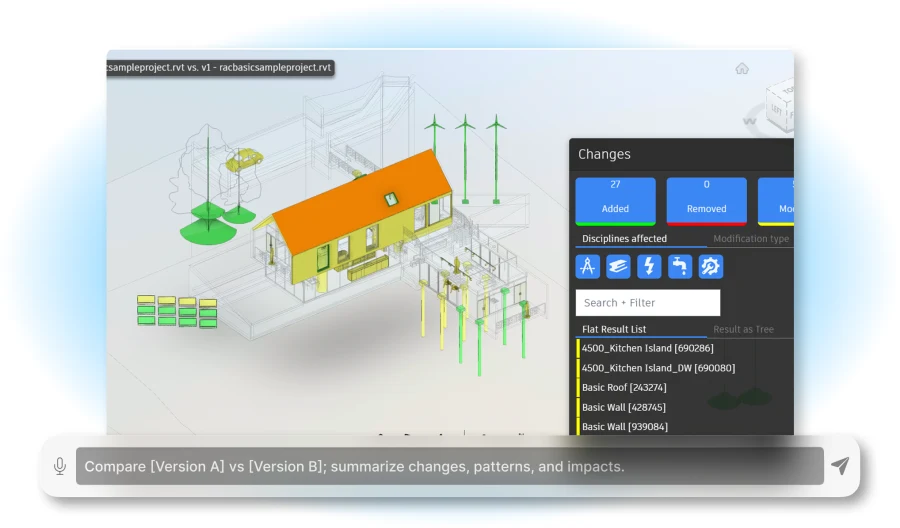 AI change impact analysis connected to a BIM model