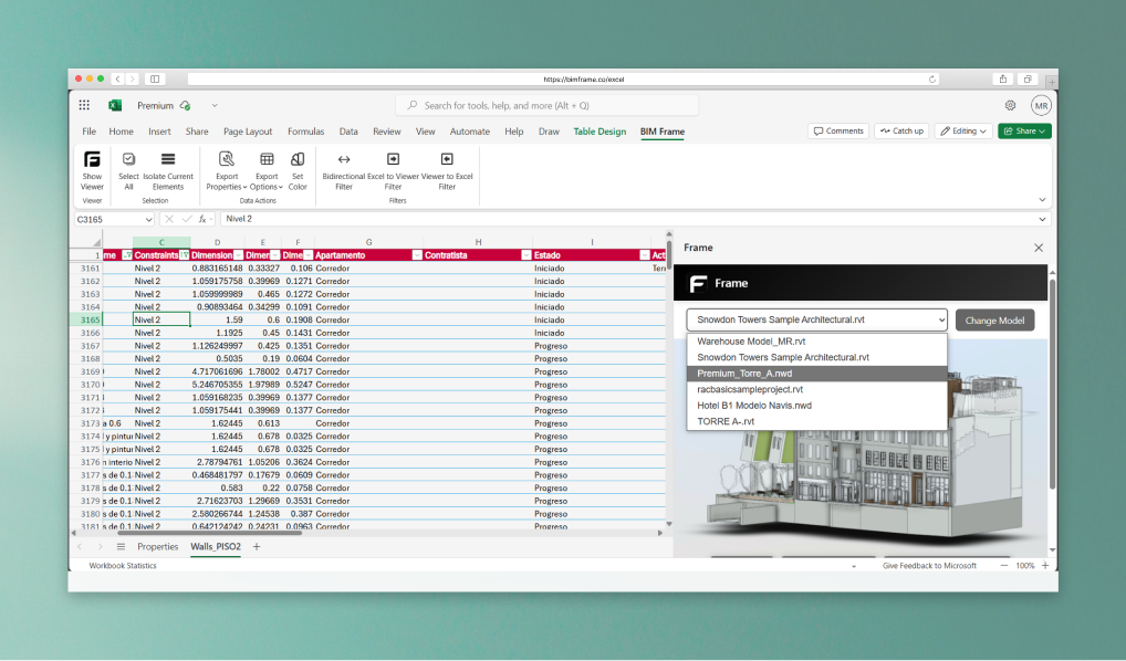 Excel access to Frame models