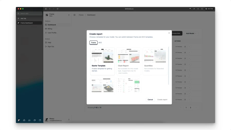Power BI report template generated from BIM model data
