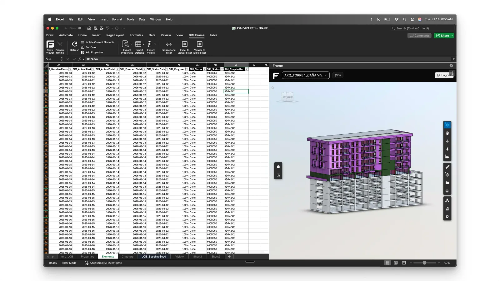 Excel integration with BIM data