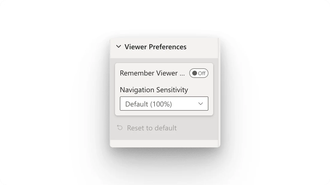 Frame Viewer Preferences panel with persistent settings and navigation sensitivity